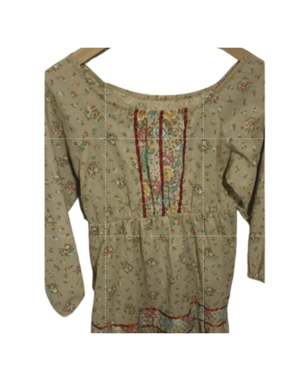 Vintage 1970's Boho Mini Prairie Dress Tunic Top Cream Floral Print Sz xs /child - Picture 7 of 14